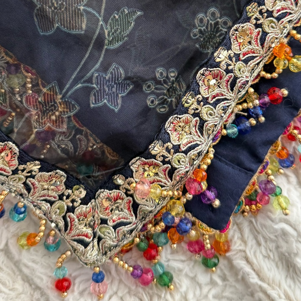 Navy Blue Embroidered Lehenga- custom long sleeves and padding - Indian dress - Picture 9 of 15